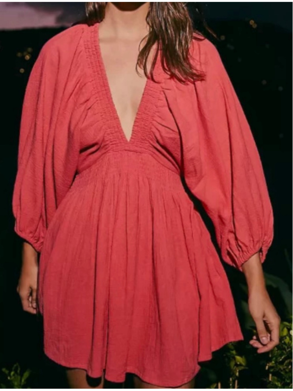 Women's Free People Puff sleeve Coral Mini Dress M